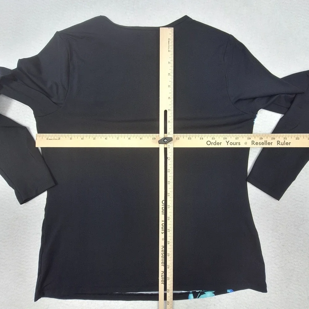 Lands End Rash Guard Womens Medium Black Floral Long Sleeve Swim Top UV‎ Shirt